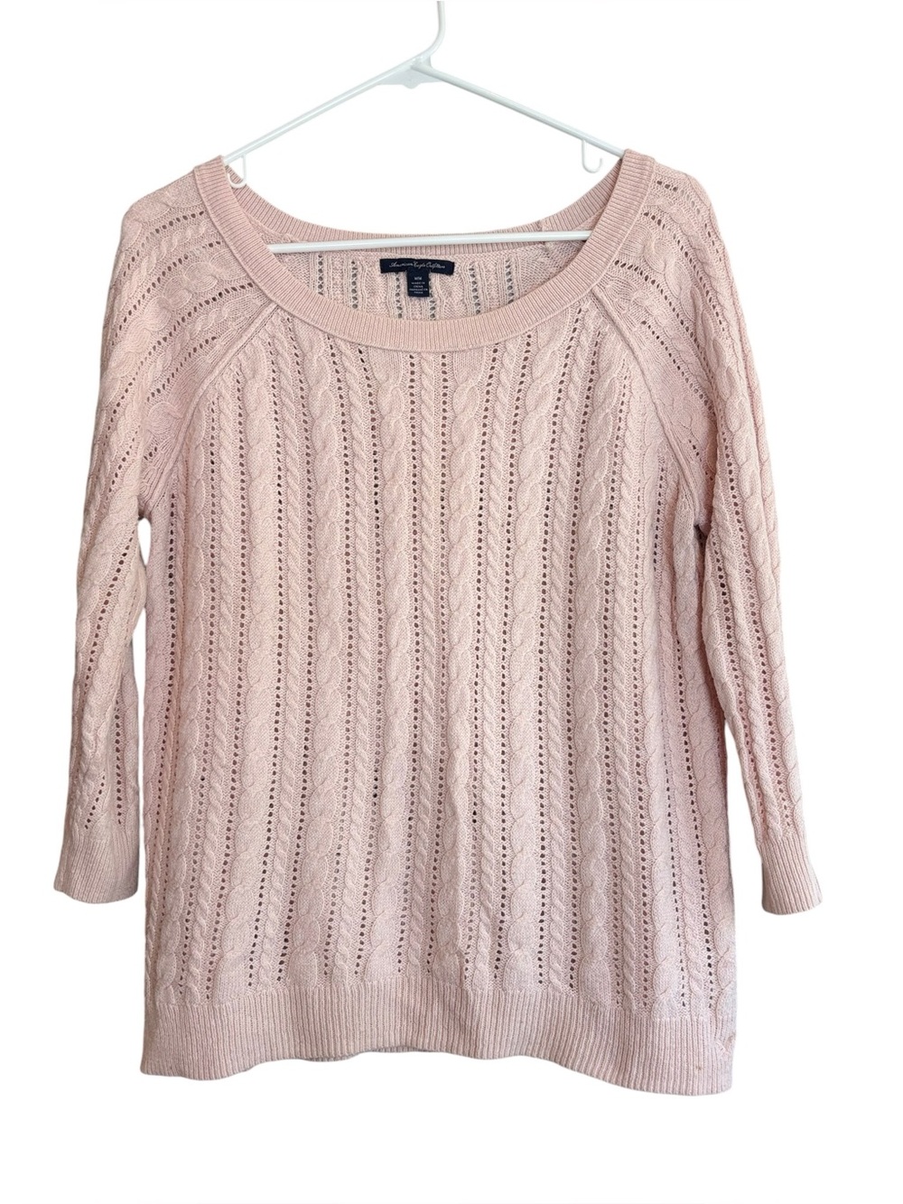 American Eagle Outfitters Pink Cable Knit Openwork Sweater Size Medium - Picture 2 of 8